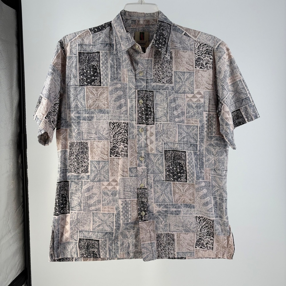 Tori Richard Honolulu Mens Medium Cotton Pineapple Tribal Aloha Shirt Hawaii - Picture 2 of 8